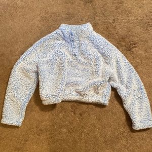 Pacsun Sherpa Cropped Long-Sleeved Sweater Light Blue Size Small